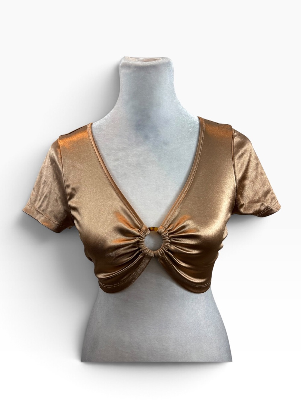 Miss Selfie Bronze Tie Back Short Sleeved CropTop Size Medium